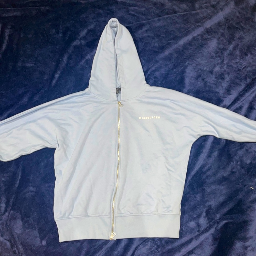Light Blue Zip Up Hoodie.